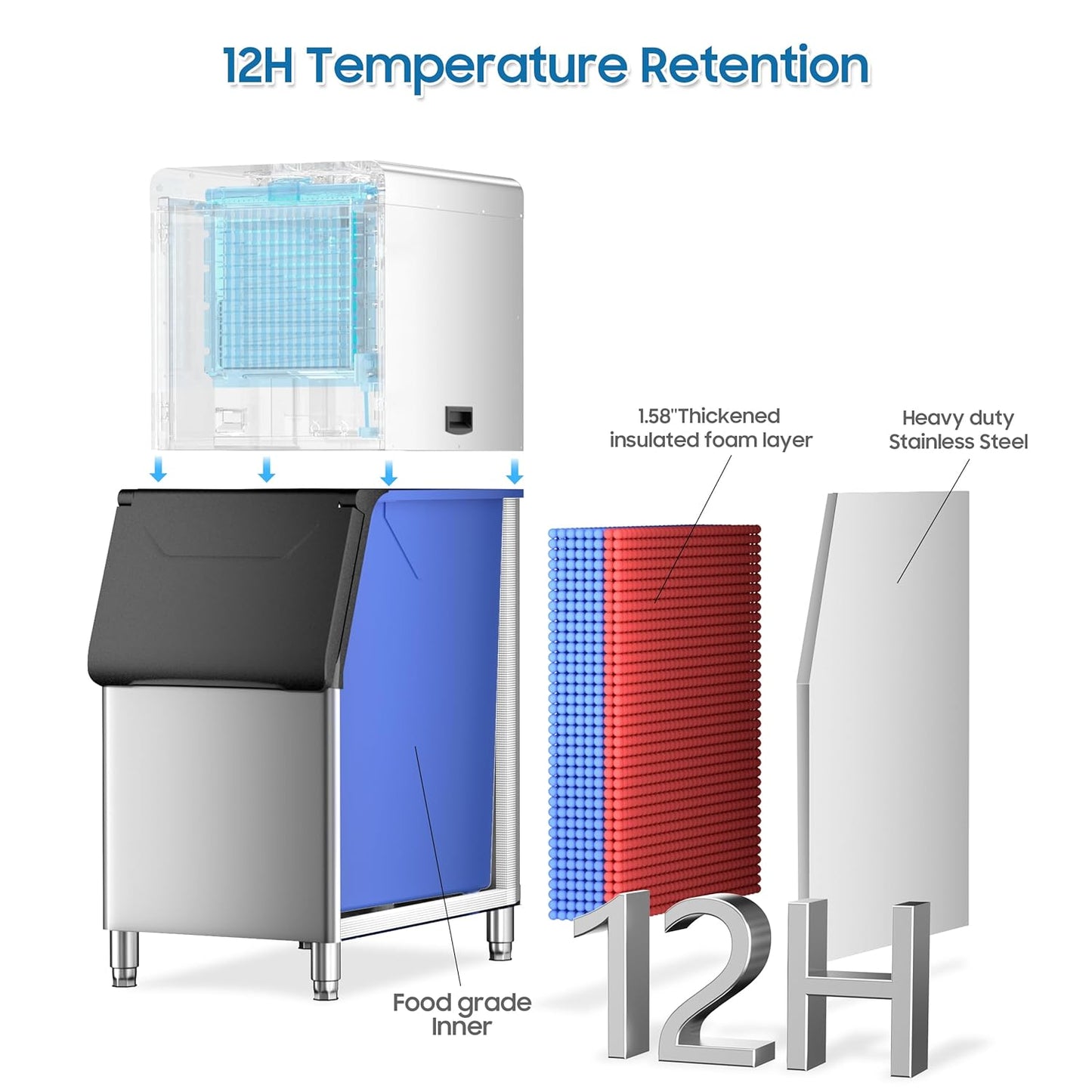 AVAHUM Commercial Ice Maker 605 Lbs/24H Industrial Ice Maker Machine Commercial Ice Machine with 400Lbs Storage, Ice Ready in 5-12 min, Stainless Steel Ice Maker for Bar Cafe Business Restaurant