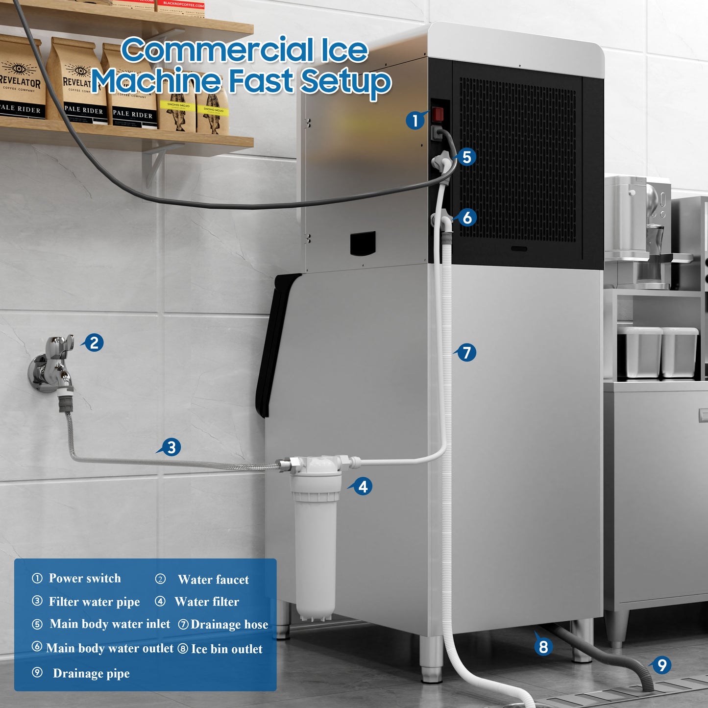 AVAHUM Commercial Ice Maker 550 Lbs/24H Commercial Ice Maker Machine Industrial Ice Machine with 400Lbs Storage, Ice Ready in 5-12 min, Stainless Steel Ice Maker for Bar Cafe Business Restaurant