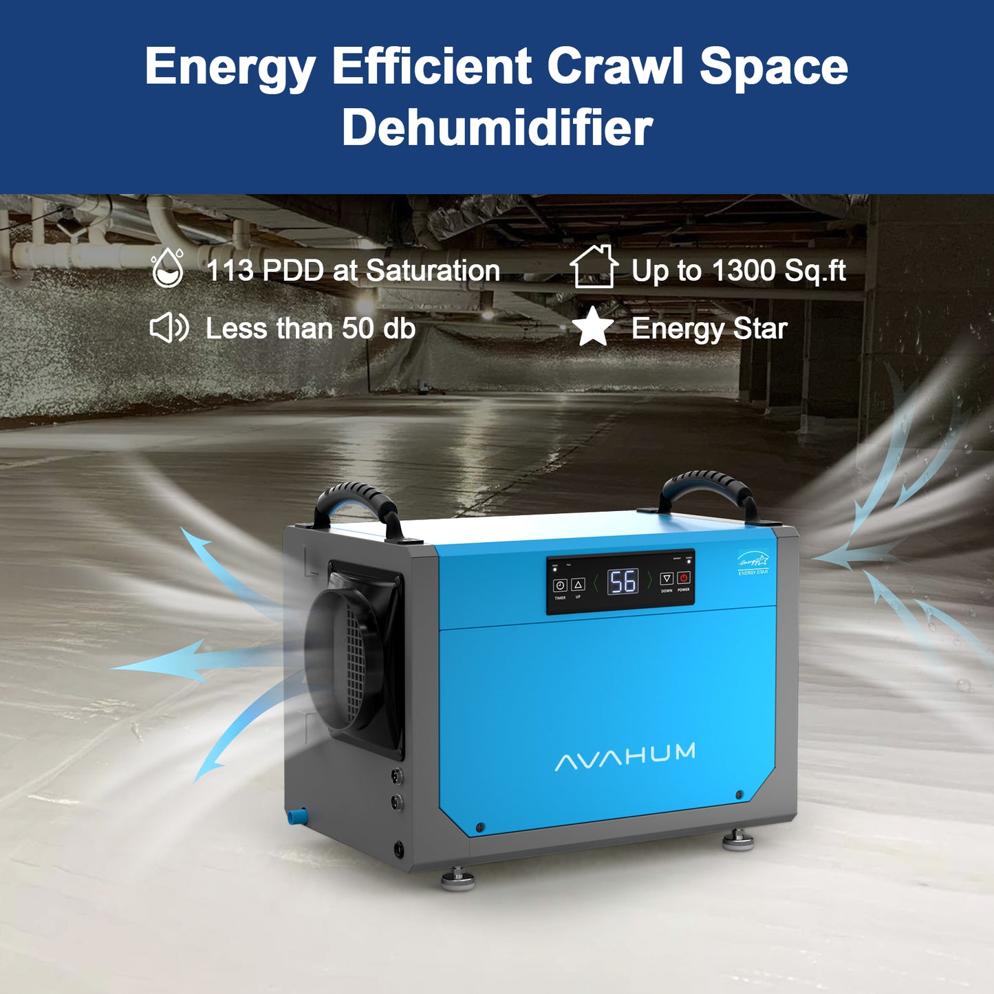 AVAHUM 113 Pints Crawl Space Dehumidifier Capacity