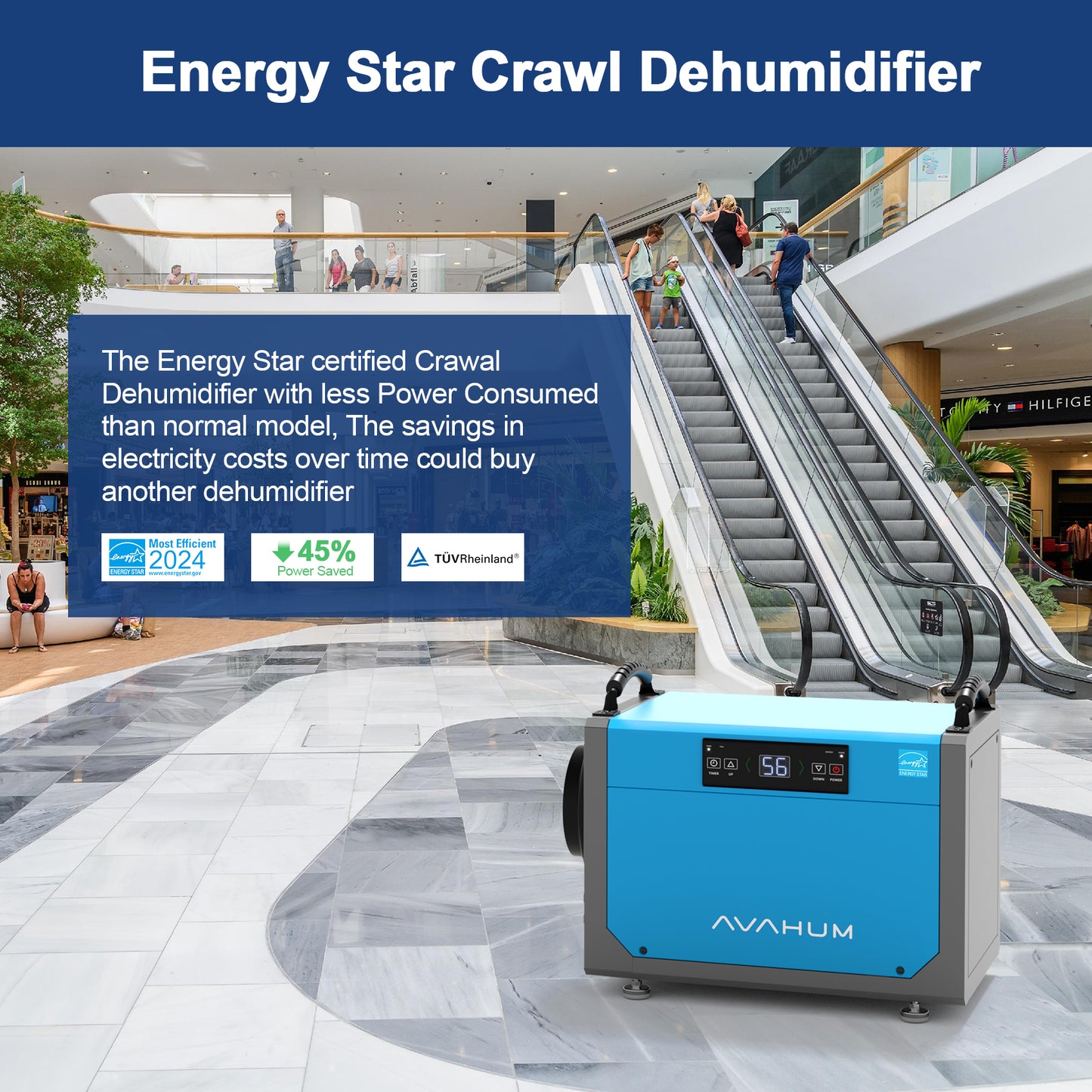 AVAHUM 113 Pints Crawl Space Dehumidifier energy star