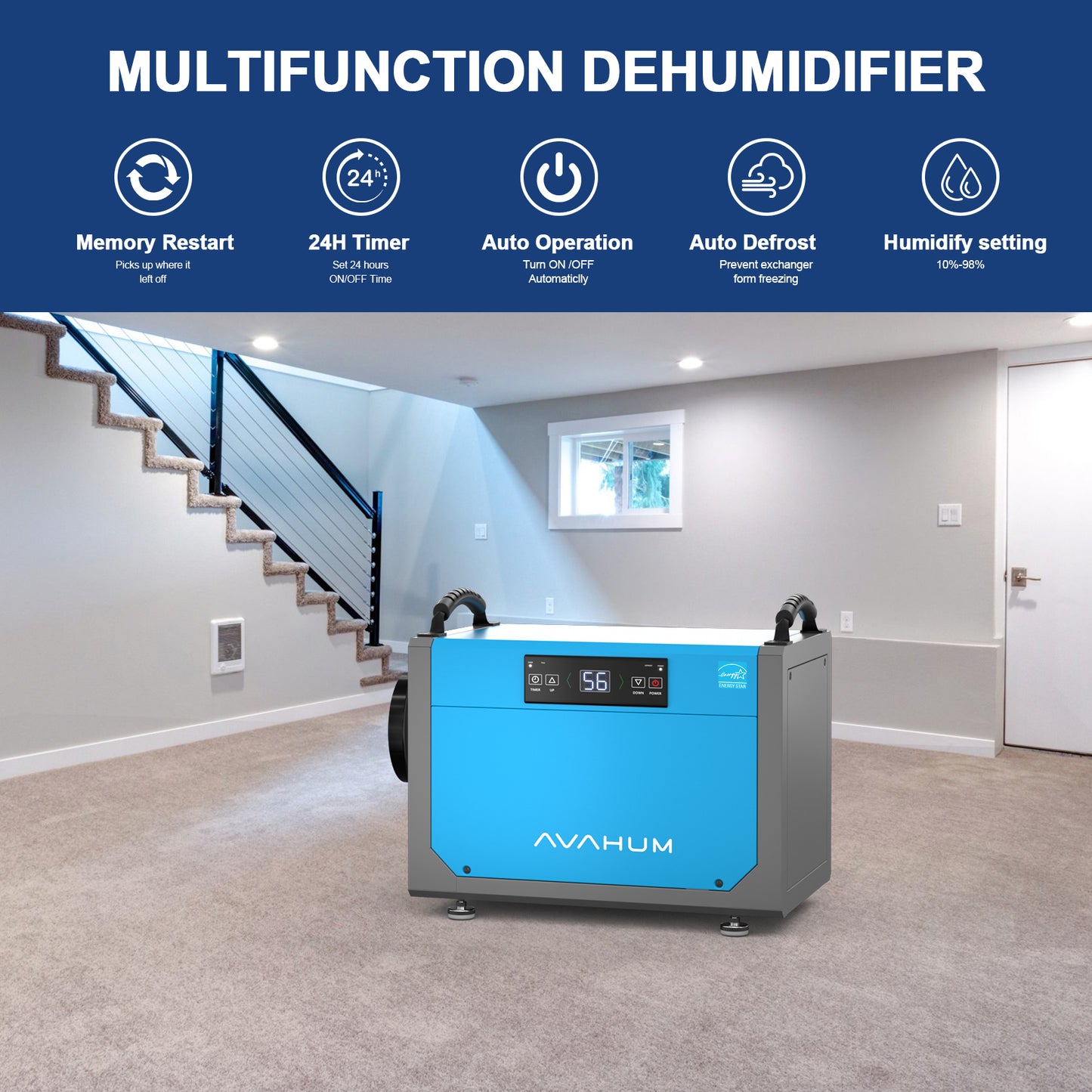 AVAHUM 113 Pints Crawl Space Dehumidifier function