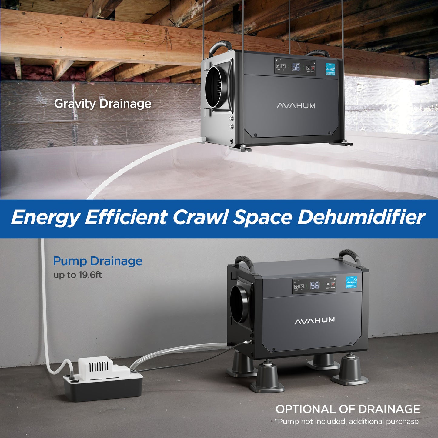 AVAHUM 120 Pints Crawl Space Dehumidifier drainage hose