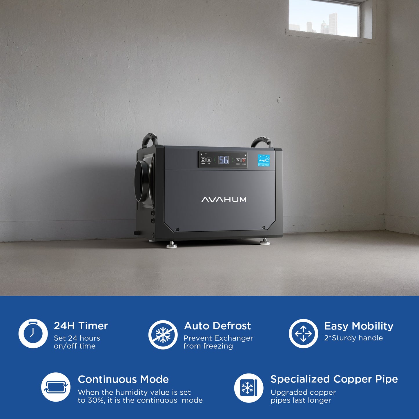 AVAHUM 120 Pints Crawl Space Dehumidifier function
