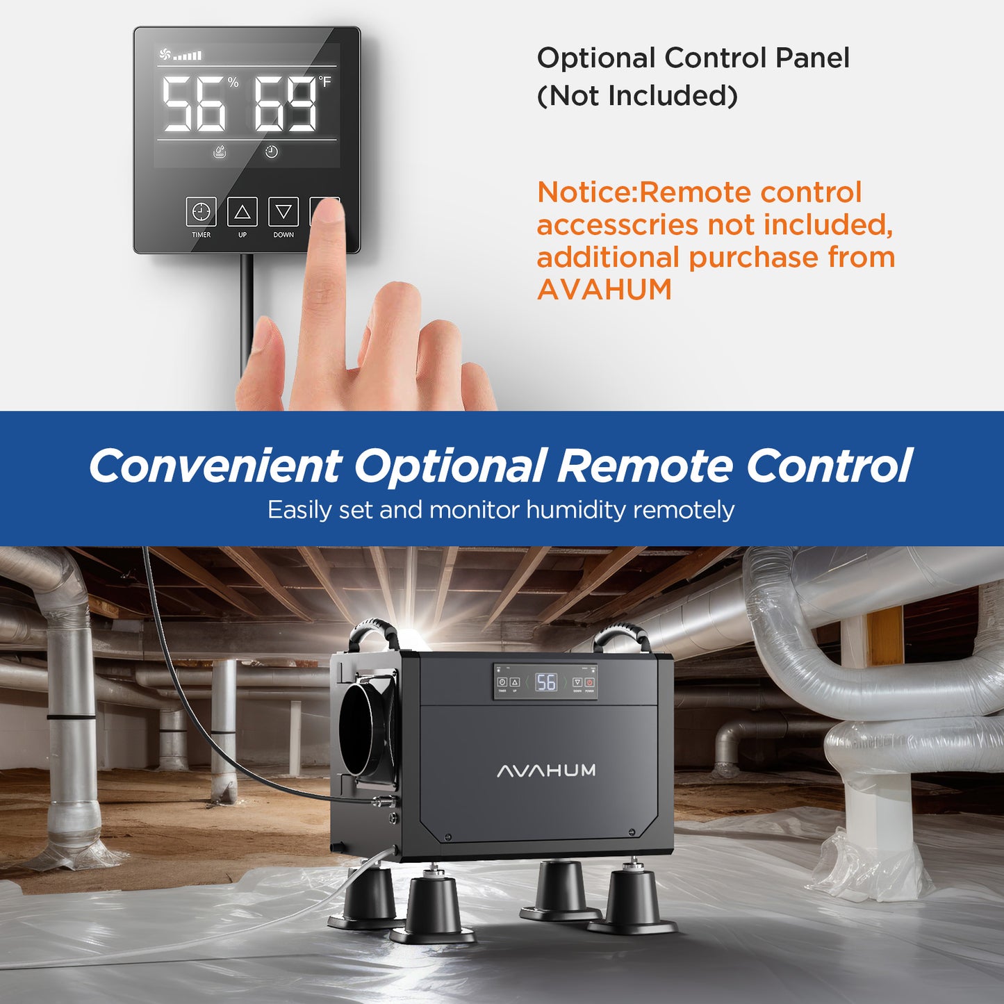 AVAHUM 120 Pints Crawl Space Dehumidifier control remote