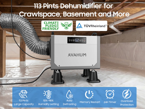 AVAHUM 113 Pints Crawl Space Dehumidifier with Pump for 3500 Sq. ft Basement, ETL Listed