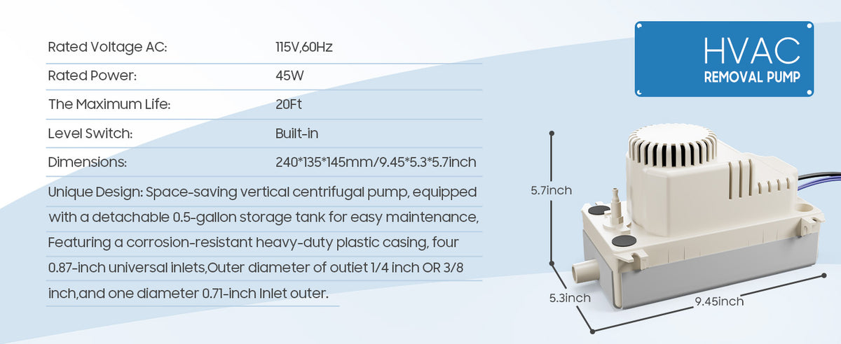 Automatic Condensate Removal Pump, HVAC Condensate Removal for Dehumidifier