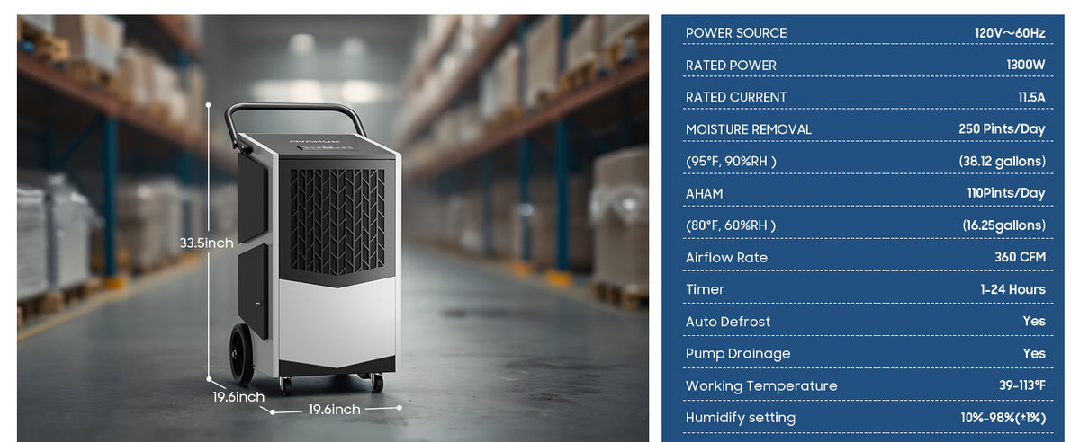 AVAHUM 250 Pint Commercial Dehumidifier with Pump with Drain Hose for Basements,8000sqft Commercial Grade Dehumidifiers for Industrial,24H Timer,Continuous Dehumidification