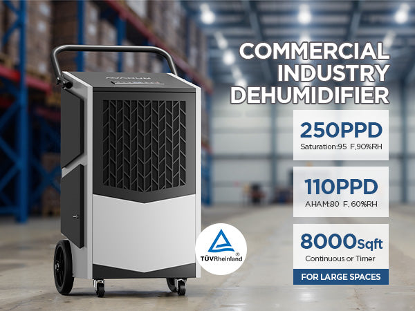 AVAHUM 250 Pint Commercial Dehumidifier with Pump with Drain Hose for Basements,8000sqft Commercial Grade Dehumidifiers for Industrial,24H Timer,Continuous Dehumidification