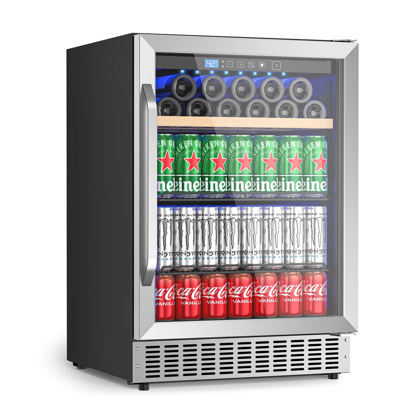 16 Bottle 118 Can Wine Cooler/Cabinet Beverage Refrigerator Mini Wine Cellar Beer Soda Clear Glass Door Bar Fridge Quiet Compressor Adjust Temp Freestanding Indoor Use 4.9Cu.ft