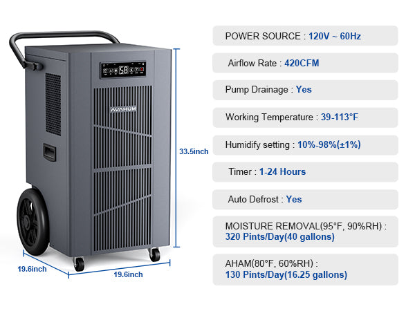 AVAHUM 320 Pints Commercial Dehumidifier with Pump, Commercial Grade Dehumidifier for Basement, 24H Timer, cover up to 9000 sqft Large Spaces for Industrial, 40Gallon/Day, Continuous Dehumidification, Auto Defrost