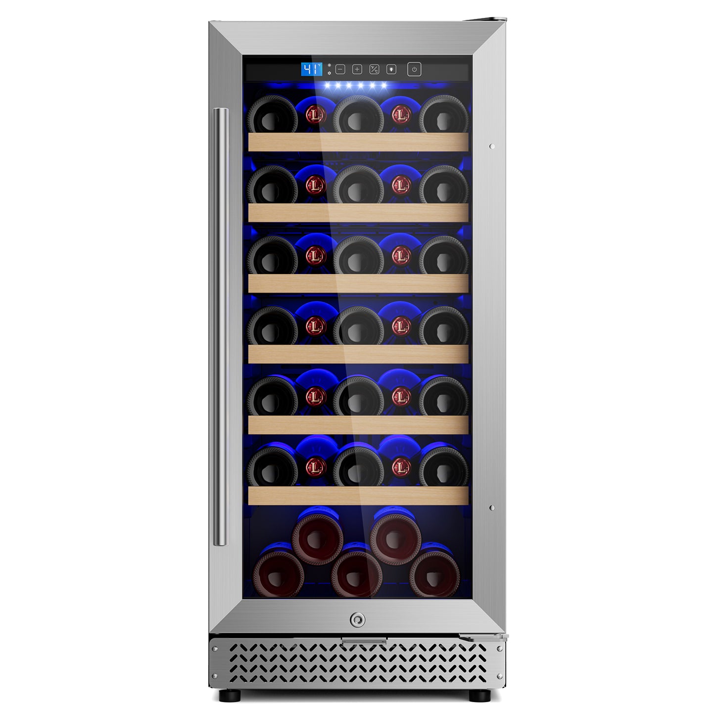 15 Inch Wine Fridge, 35 Bottles Wine Fridge Small with Glass Door Built-in or Freestanding, Wine Cooler Refrigerator Compressor Quick Cooling&Low Noise-Kitchen Bar Office