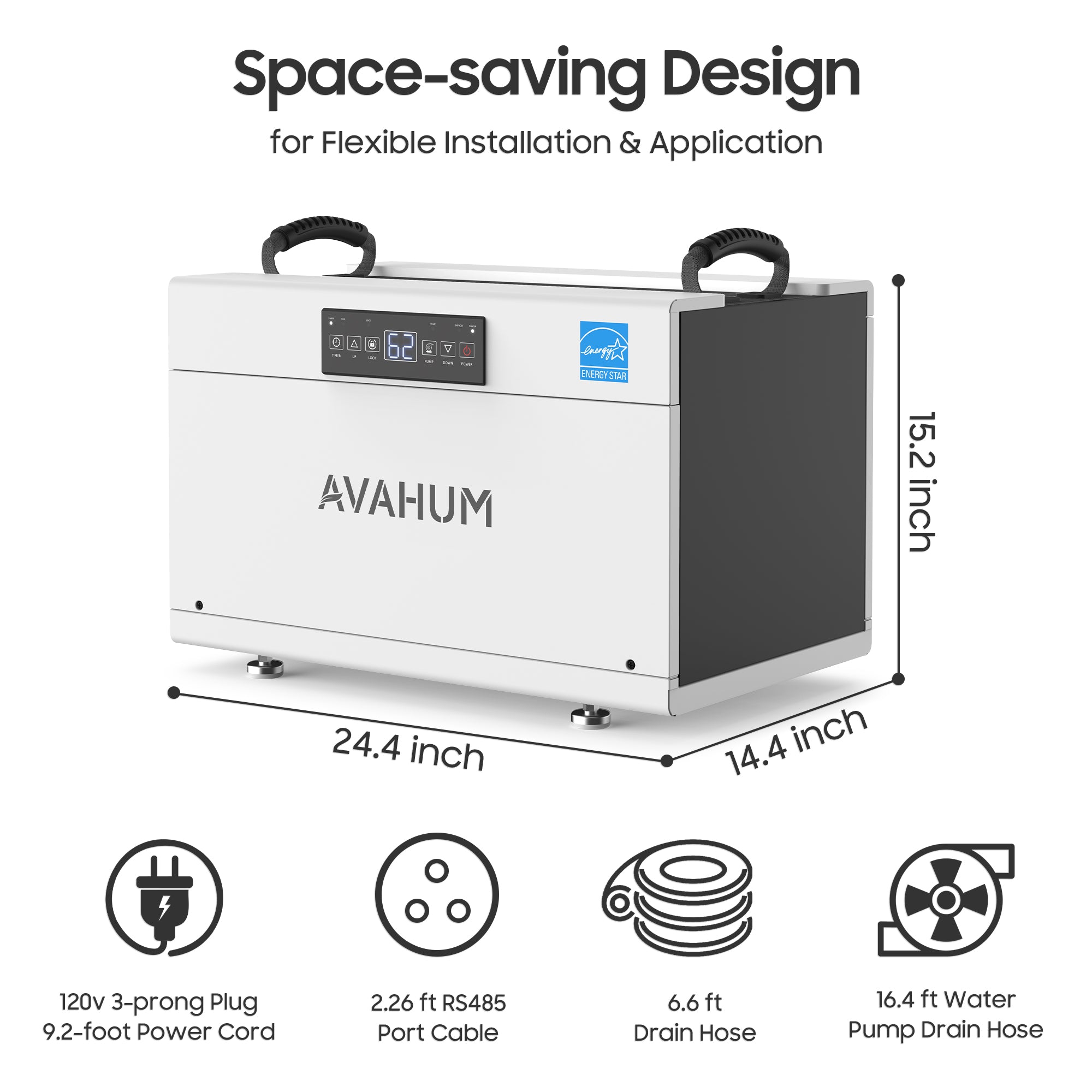 155 Pints Energy Star Crawl Space Dehumidifier with Pump for 6,000 Sq. Ft-AVAHUM_AM160P