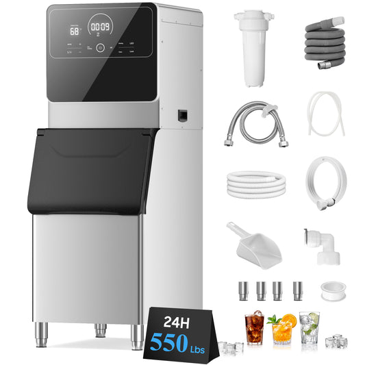 AVAHUM Commercial Ice Maker 550 Lbs/24H Commercial Ice Maker Machine Industrial Ice Machine with 400Lbs Storage, Ice Ready in 5-12 min, Stainless Steel Ice Maker for Bar Cafe Business Restaurant