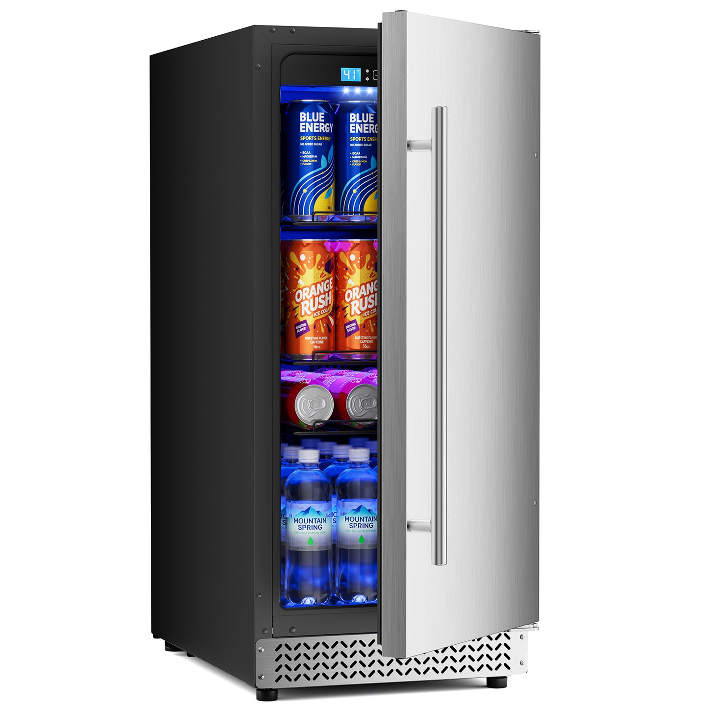 15 Inch Outdoor Fridge, 92 Cans Beverage Refrigerator with Stainless Steel Door Built-In or Freestanding, Outdoor Refrigerator for Patio & Waterproof for Soda Beer Wine-Kitchen Bar Office