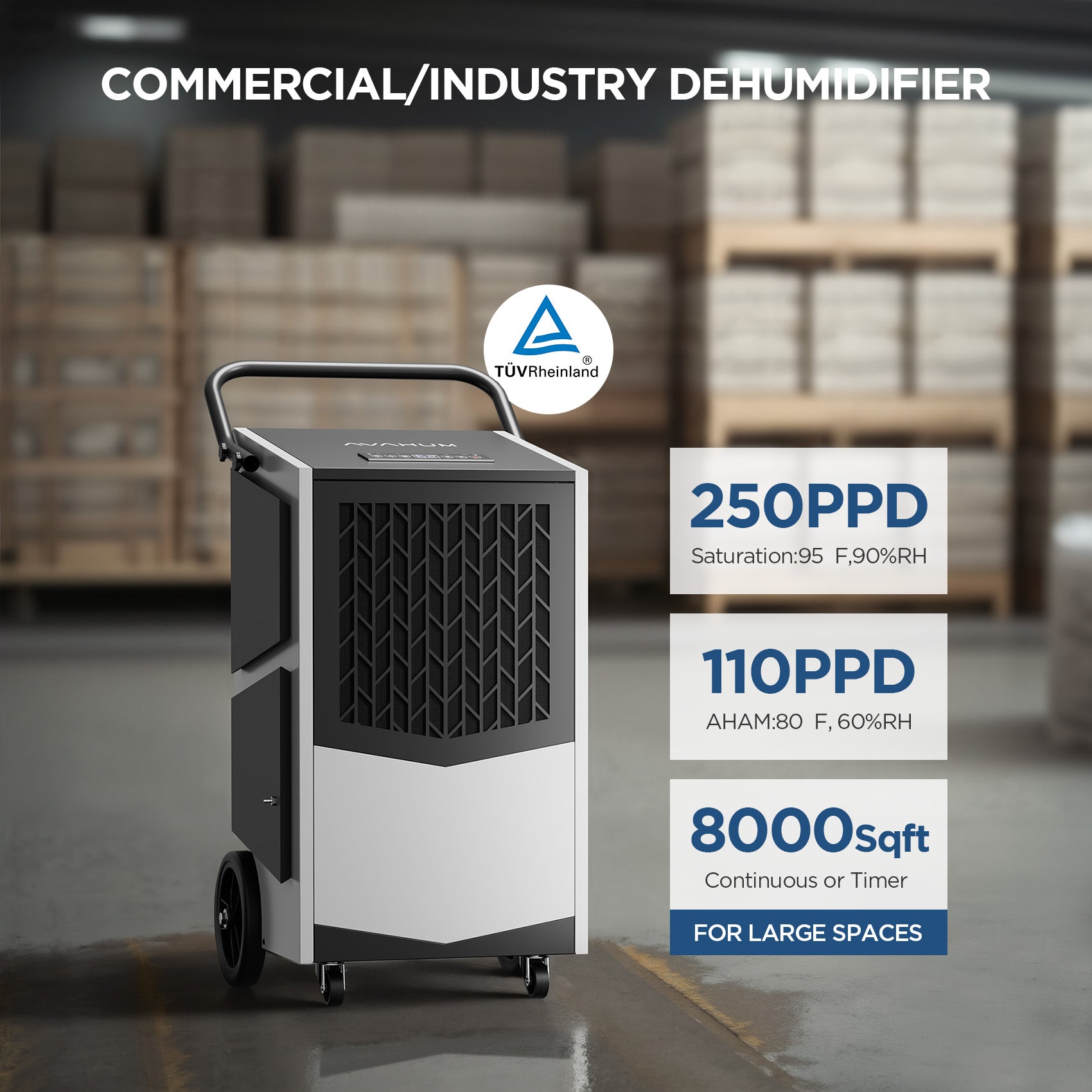 AVAHUM 250 Pint Commercial Dehumidifier with Pump  capacity
