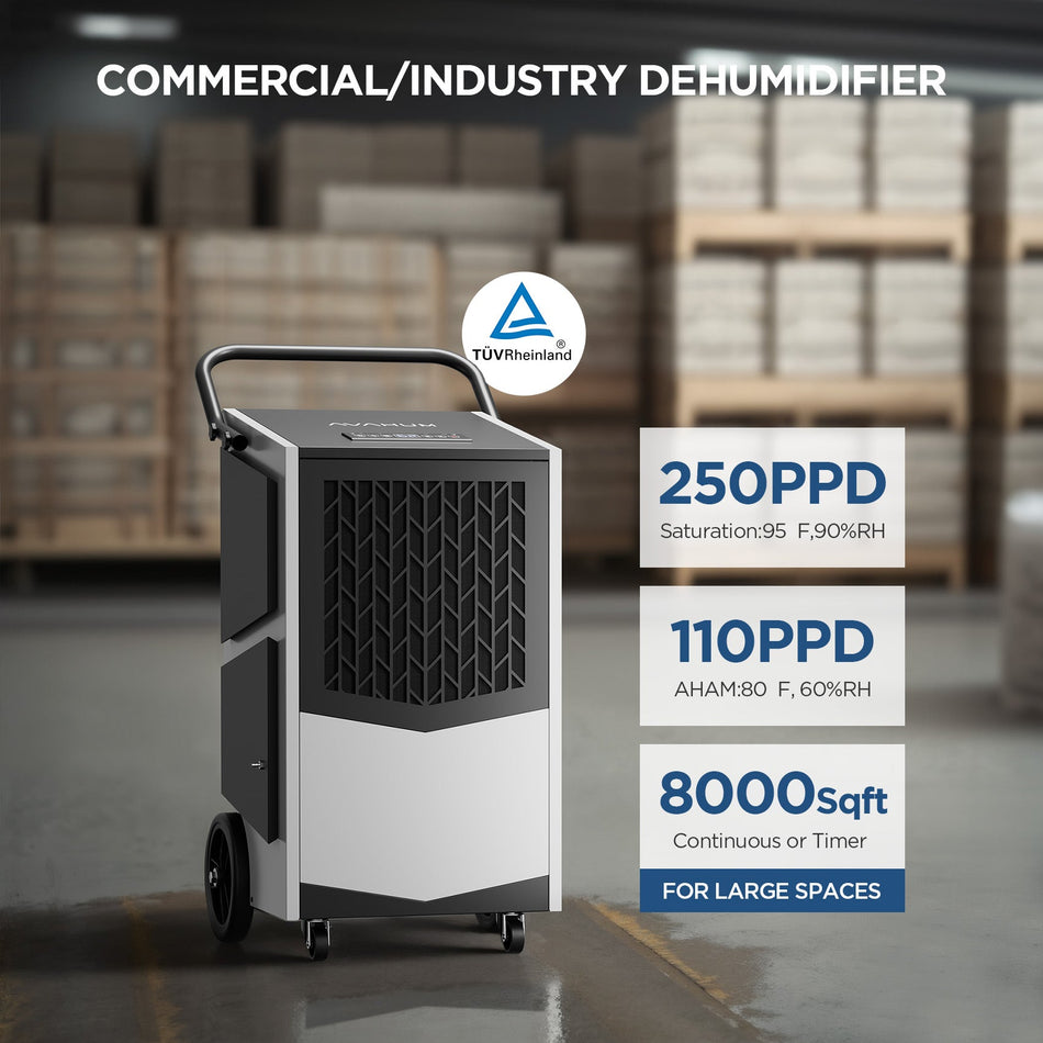 AVAHUM 250 Pint Commercial Dehumidifier with Pump  capacity