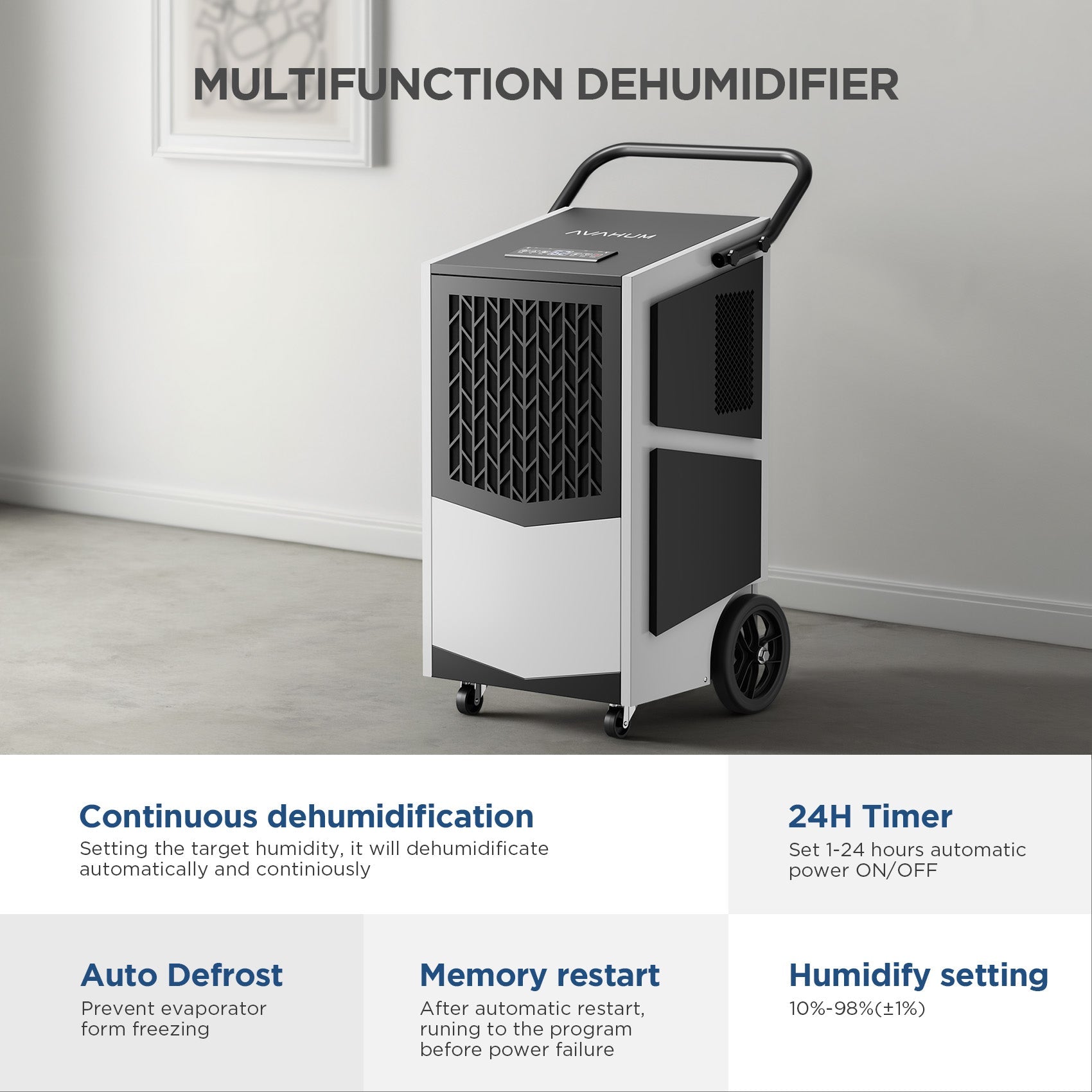 AVAHUM 250 Pint Commercial Dehumidifier with Pump multi-function