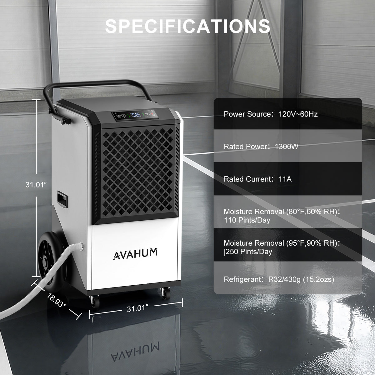 250 Pints Crawl Space Dehumidifier with Drain Hose _ AVAHUM  AM260