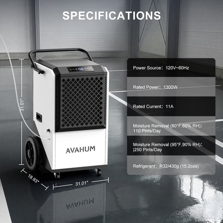 250 Pints Crawl Space Dehumidifier with Pump and Drain Hose _ AVAHUM AM207P