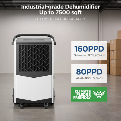 AVAHUM Commercial Dehumidifier, 160 Pints Large Dehumidifier with Pump Drain Hose, Up to 7,000 sq. ft, for Crawl Space, Basement, Warehouse, Water Damage Restoration, Job Sites