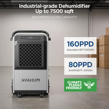 AVAHUM 160 Pints Commercial Dehumidifier With Pump for Basement,Large Dehumidifier for Basement With Drain Hose,Timer and 4 Wheels,Industrial Dehumidifiers for Flood Repair,Drying Basement,Warehouse and Factory