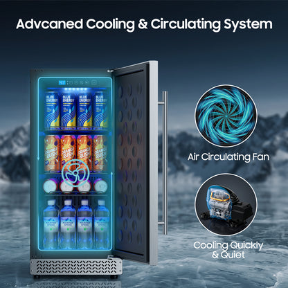 15 Inch Outdoor Fridge, 92 Cans Beverage Refrigerator with Stainless Steel Door Built-In or Freestanding, Outdoor Refrigerator for Patio & Waterproof for Soda Beer Wine-Kitchen Bar Office
