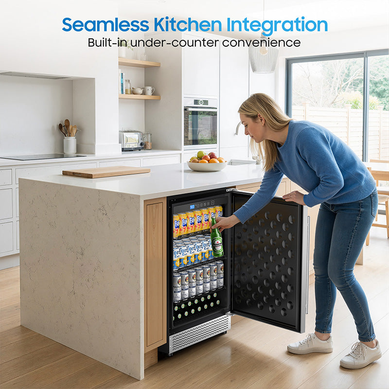 24’’Outdoor Beverage Refrigerator, Built-In or Freestanding Drink Fridge 180 Cans, Undercounter Waterproof Stainless Steel Door, Outdoor Refrigerator for Patio & Commercial Use for Beer, Soda, Wine