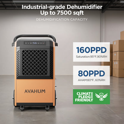 AVAHUM 160 Pints Commercial Dehumidifier with Pump and Drain Hose for Basements, Heavy Duty Commercial Grade Dehumidifiers for Large Spaces, Warehouse, Industry Water Damage Unit, Auto Defrost