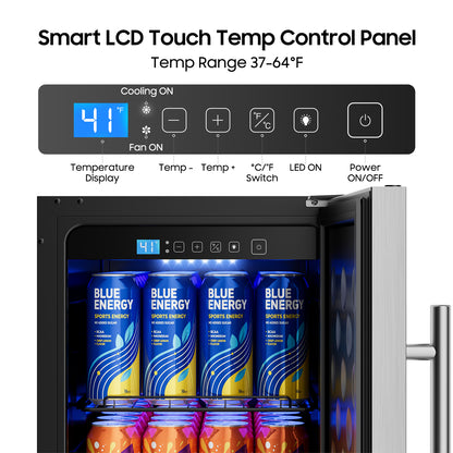 15 Inch Outdoor Fridge, 92 Cans Beverage Refrigerator with Stainless Steel Door Built-In or Freestanding, Outdoor Refrigerator for Patio & Waterproof for Soda Beer Wine-Kitchen Bar Office