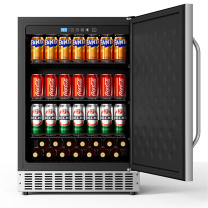 Built-In or Freestanding Drink Fridge 180 Cans, Outdoor Beverage Refrigerator 24’’, Undercounter Waterproof Stainless Steel Door, Outdoor Refrigerator for Patio & Commercial Use for Beer, Soda, Wine