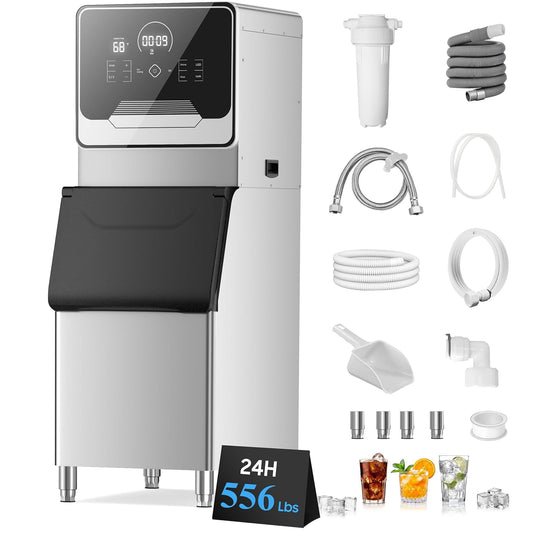 AVAHUM Commercial Ice Maker 605 Lbs/24H Industrial Ice Maker Machine Commercial Ice Machine with 400Lbs Storage, Ice Ready in 5-12 min, Stainless Steel Ice Maker for Bar Cafe Business Restaurant