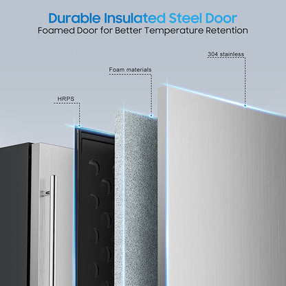 24’’Outdoor Beverage Refrigerator, Built-In or Freestanding Drink Fridge 180 Cans, Undercounter Waterproof Stainless Steel Door, Outdoor Refrigerator for Patio & Commercial Use for Beer, Soda, Wine