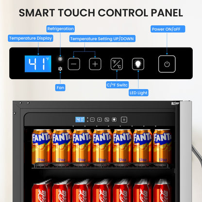 Built-In or Freestanding Drink Fridge 180 Cans, Outdoor Beverage Refrigerator 24’’, Undercounter Waterproof Stainless Steel Door, Outdoor Refrigerator for Patio & Commercial Use for Beer, Soda, Wine