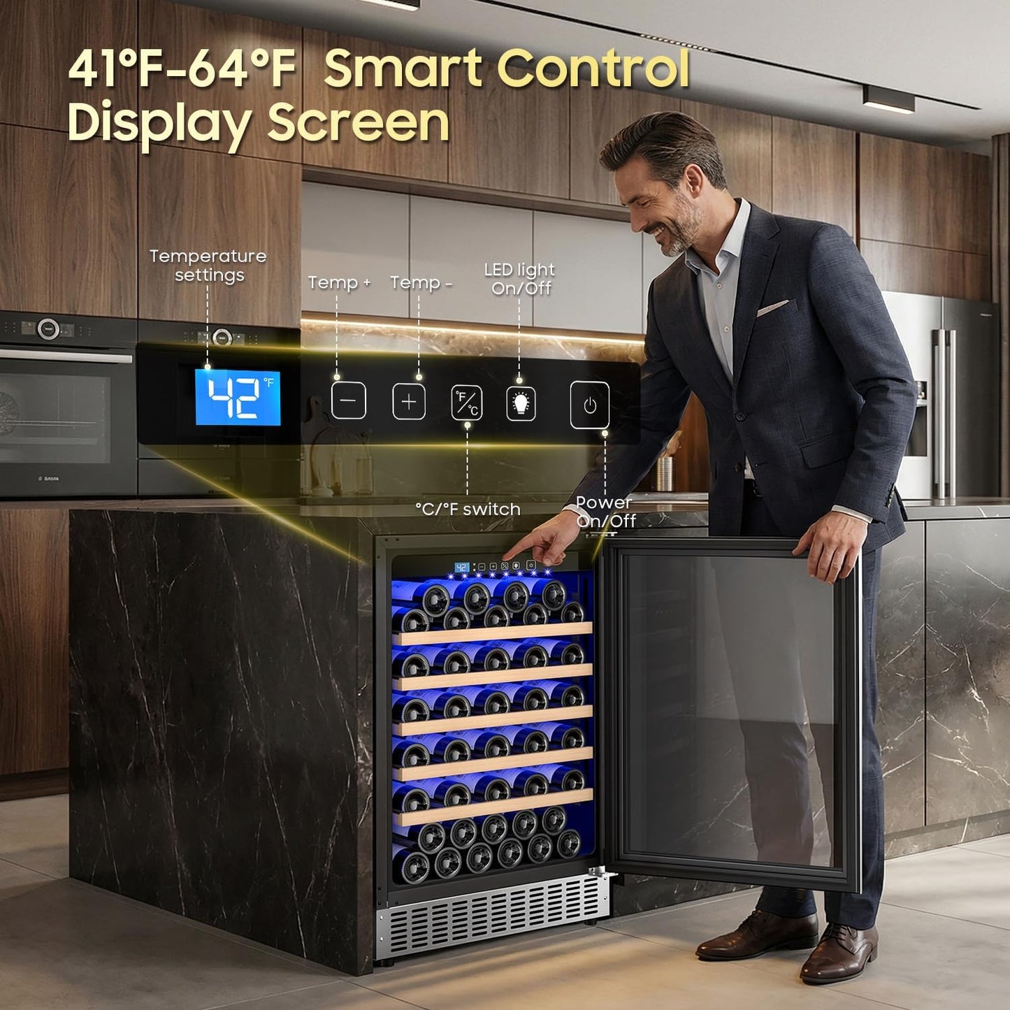 54 Bottle Wine Fridge 24 Inch Wine Cooler Refrigerator Freestanding/Built in, Compressor 4.9Cu.Ft Wine Cooler w/Lock & LED Display, 41℉-64℉ Digital Temperature Control Fridge, Housewarming Gifts