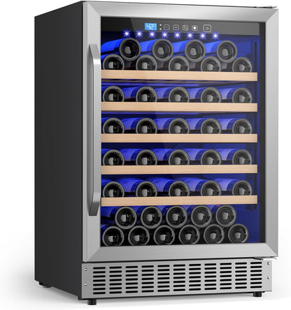 54 Bottle Wine Fridge 24 Inch Wine Cooler Refrigerator Freestanding/Built in, Compressor 4.9Cu.Ft Wine Cooler w/Lock & LED Display, 41℉-64℉ Digital Temperature Control Fridge, Housewarming Gifts