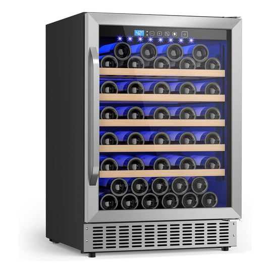 54 Bottle Wine Fridge 24 Inch Wine Cooler Refrigerator Freestanding/Built in, Compressor 4.9Cu.Ft Wine Cooler w/Lock & LED Display, 41℉-64℉ Digital Temperature Control Fridge, Housewarming Gifts