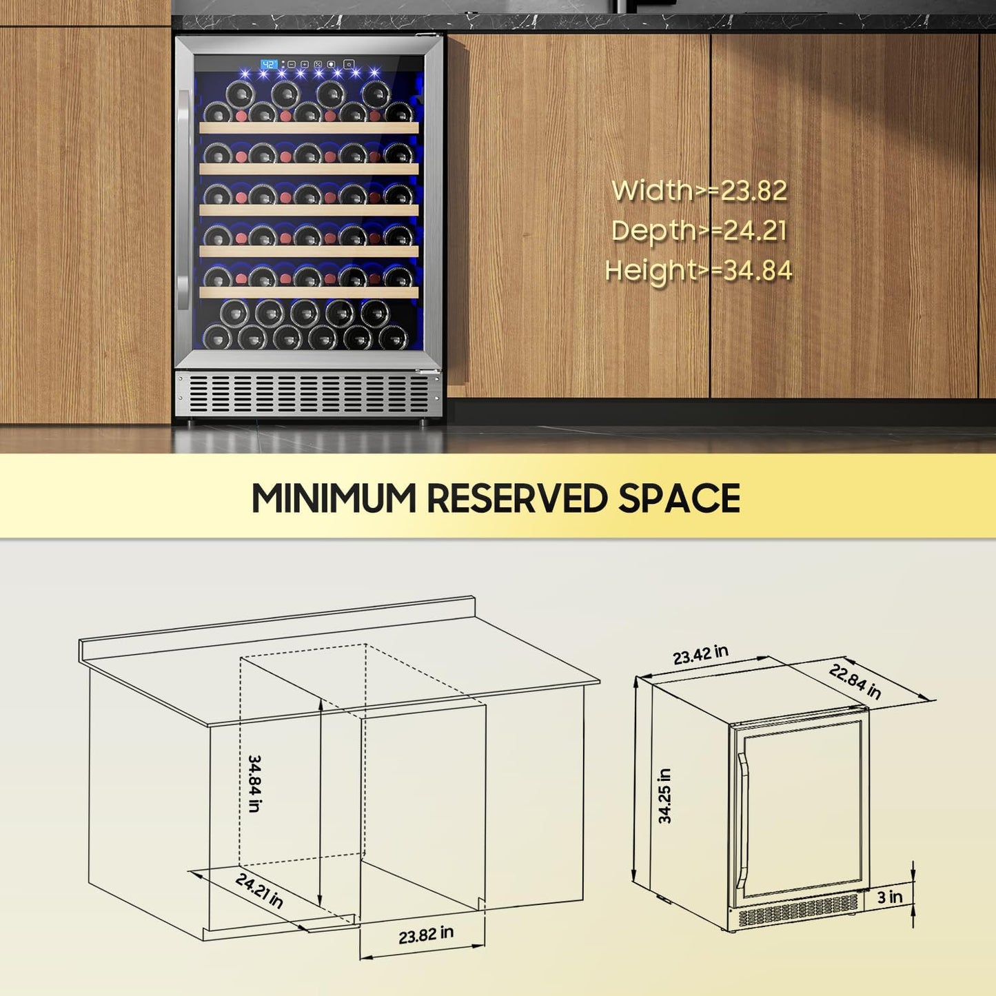 54 Bottle Wine Fridge 24 Inch Wine Cooler Refrigerator Freestanding/Built in, Compressor 4.9Cu.Ft Wine Cooler w/Lock & LED Display, 41℉-64℉ Digital Temperature Control Fridge, Housewarming Gifts