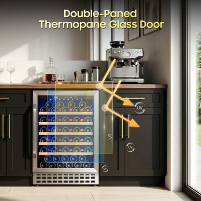 54 Bottle Wine Fridge 24 Inch Wine Cooler Refrigerator Freestanding/Built in, Compressor 4.9Cu.Ft Wine Cooler w/Lock & LED Display, 41℉-64℉ Digital Temperature Control Fridge, Housewarming Gifts