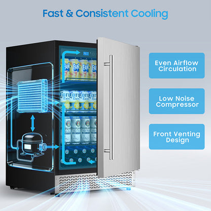 24’’Outdoor Beverage Refrigerator, Built-In or Freestanding Drink Fridge 180 Cans, Undercounter Waterproof Stainless Steel Door, Outdoor Refrigerator for Patio & Commercial Use for Beer, Soda, Wine