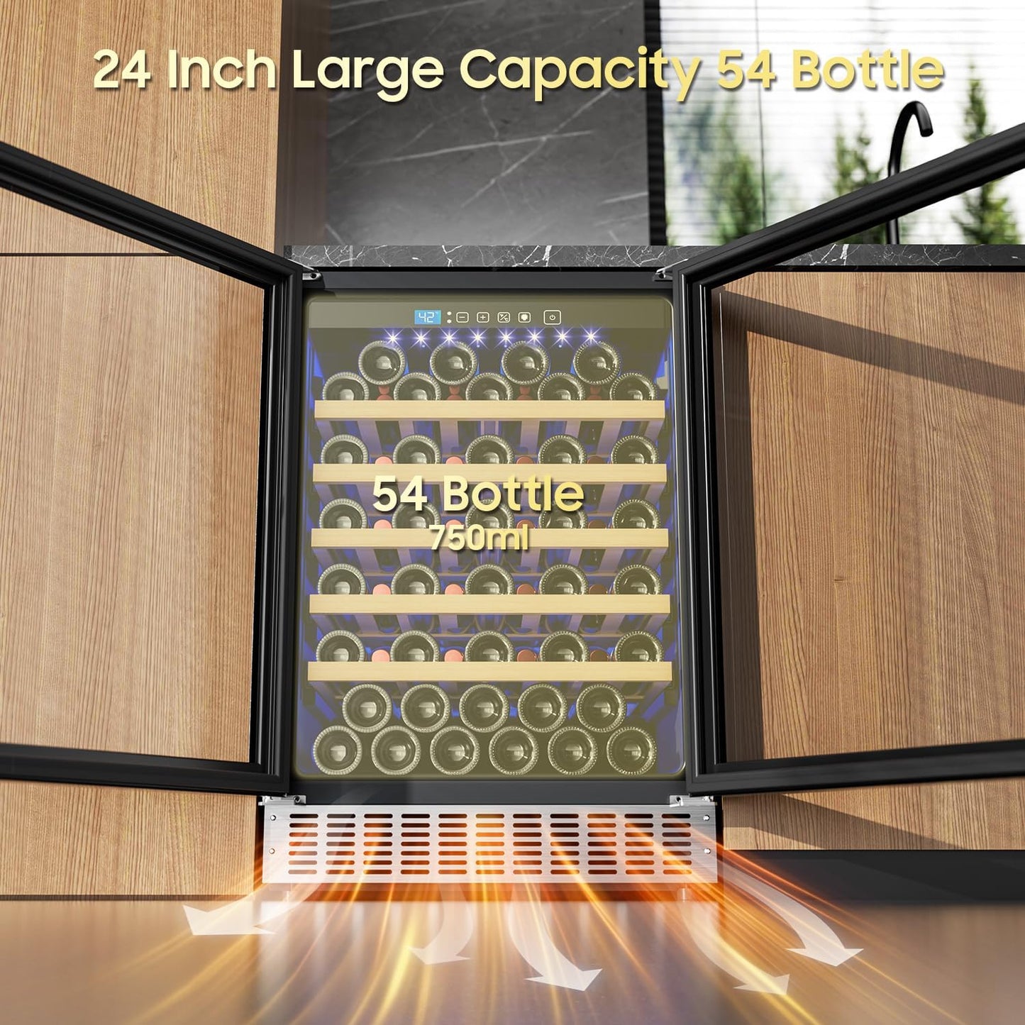54 Bottle Wine Fridge 24 Inch Wine Cooler Refrigerator Freestanding/Built in, Compressor 4.9Cu.Ft Wine Cooler w/Lock & LED Display, 41℉-64℉ Digital Temperature Control Fridge, Housewarming Gifts