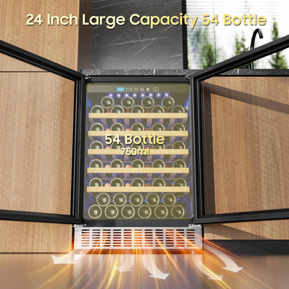 54 Bottle Wine Fridge 24 Inch Wine Cooler Refrigerator Freestanding/Built in, Compressor 4.9Cu.Ft Wine Cooler w/Lock & LED Display, 41℉-64℉ Digital Temperature Control Fridge, Housewarming Gifts