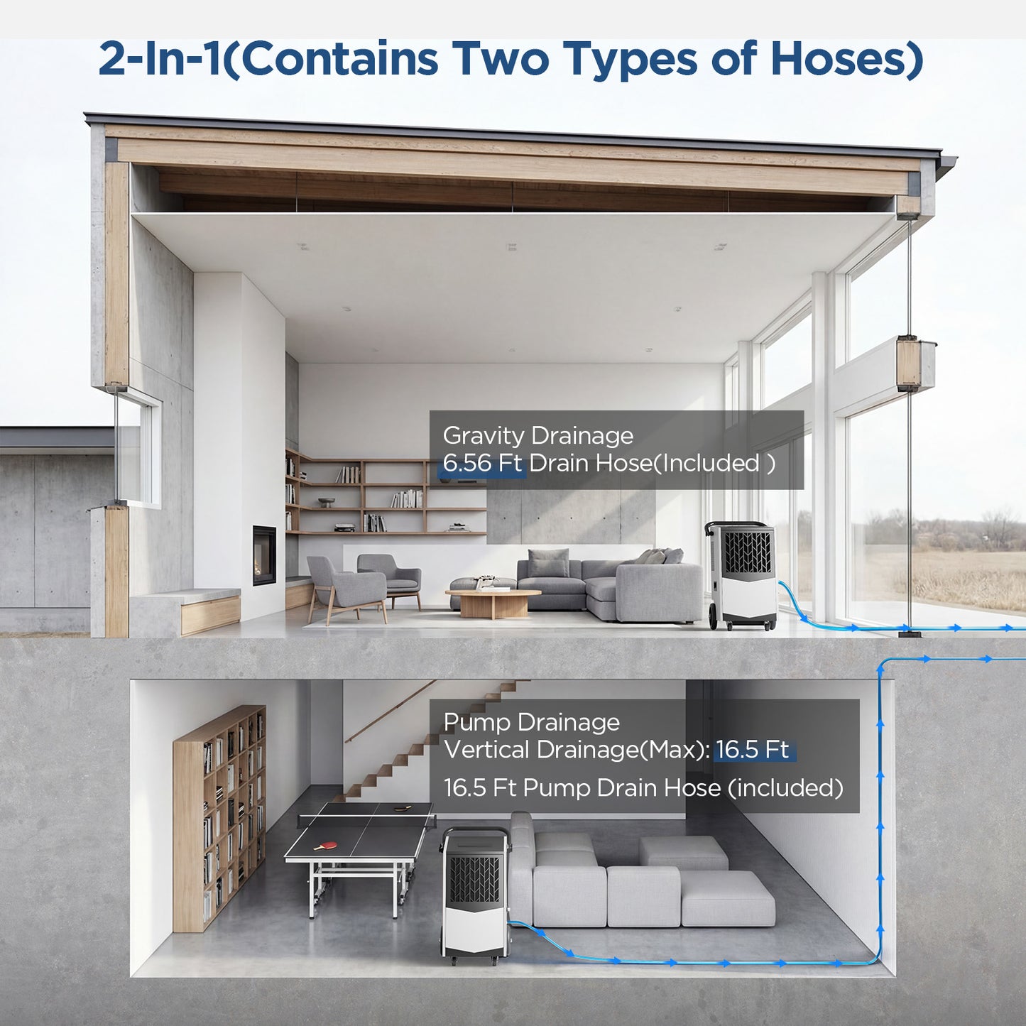 AVAHUM Commercial Dehumidifier, 160 Pints Large Dehumidifier with Pump Drain Hose, Up to 7,000 sq. ft, for Crawl Space, Basement, Warehouse, Water Damage Restoration, Job Sites