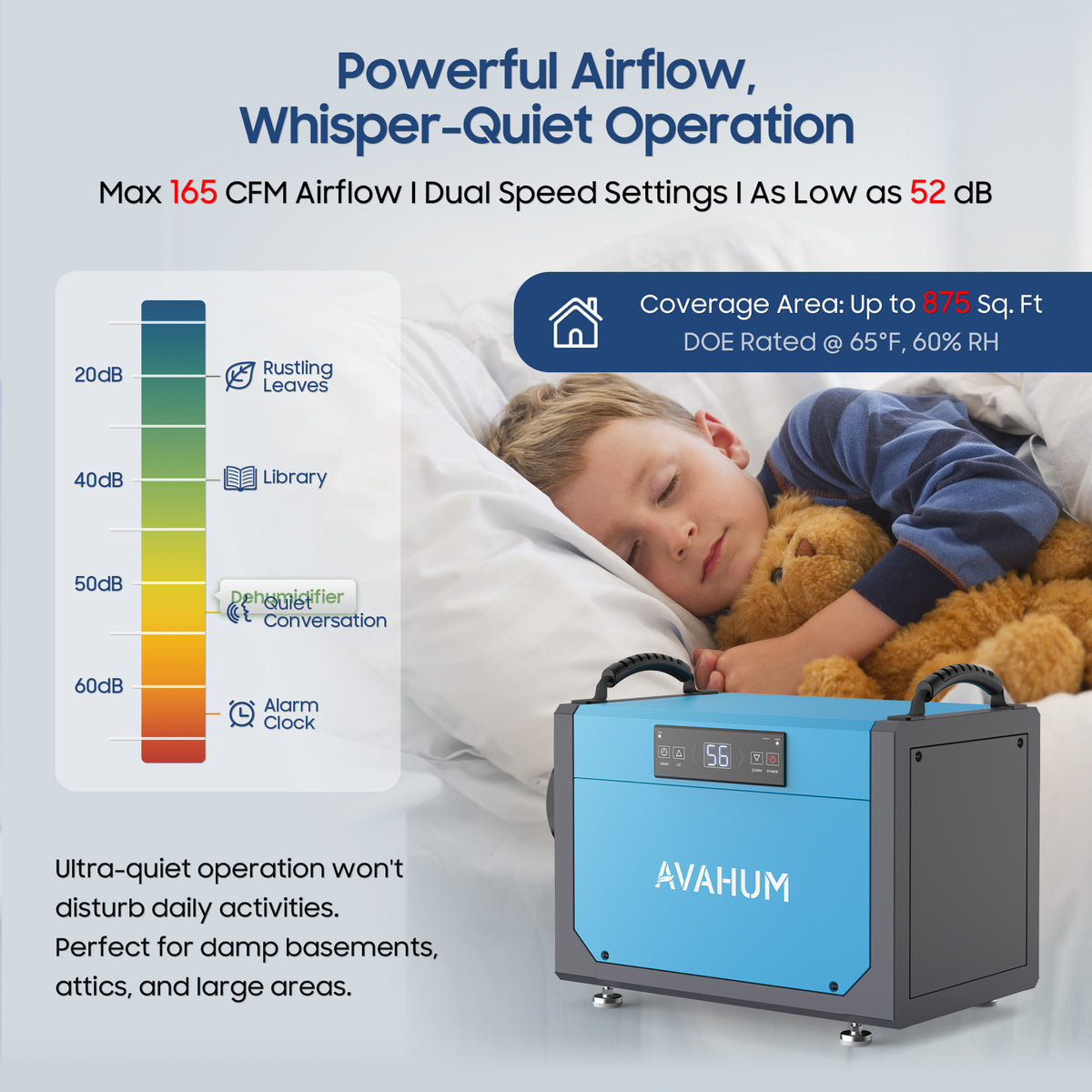 AVAHUM 113 Pints Crawl Space Dehumidifier for Basement DY113N
