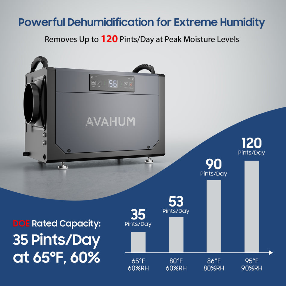 AVAHUM 120 Pints Crawl Space Dehumidifier for Basement DY120N