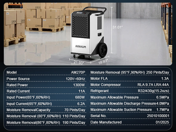 AVAHUM 250 PINTS DEHUMIDIFIER WITH PUMP-5