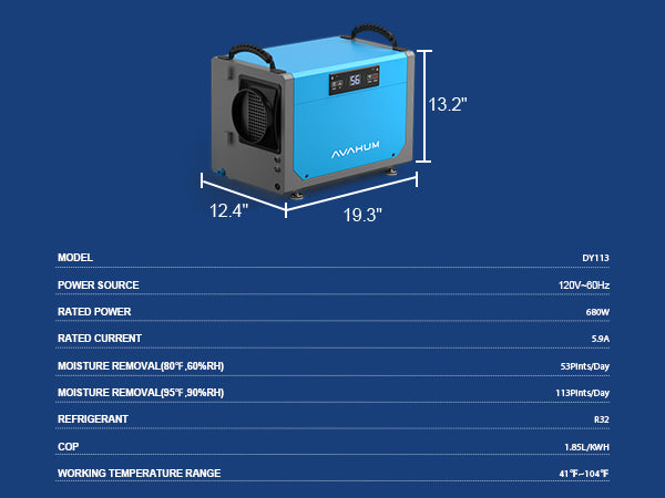 AVAHUM 113 Pints Crawl Space Dehumidifier for Basements, Commercial Dehumidifier with Drainage Hose, Coverage Area 3300 Sq.ft , ETL Listed
