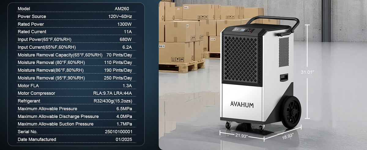 AVAHUM 250 Pints Commercial Dehumidifier with Drain Hose, Dehumidifier for Basement, 1-Year Warranty