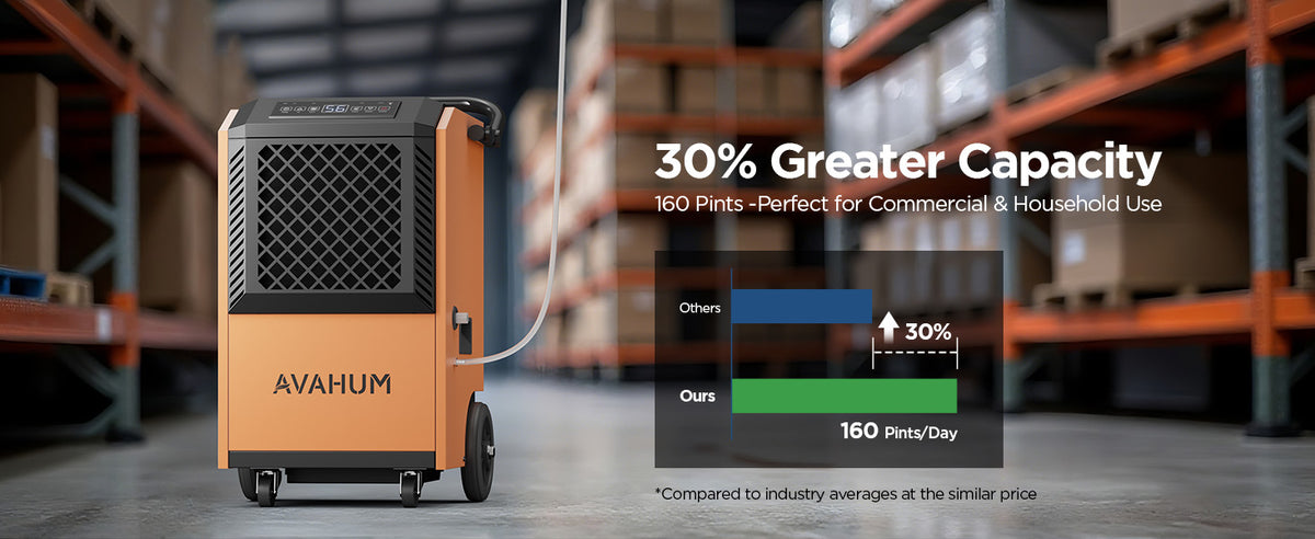 AVAHUM 160 Pints Commercial Dehumidifier with Pump and Drain Hose for Basements, Heavy Duty Commercial Grade Dehumidifiers for Large Spaces, Warehouse, Industry Water Damage Unit, Auto Defrost
