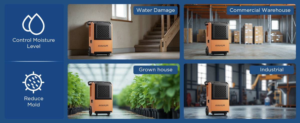 AVAHUM 160 Pints Commercial Dehumidifier with Pump and Drain Hose for Basements, Heavy Duty Commercial Grade Dehumidifiers for Large Spaces, Warehouse, Industry Water Damage Unit, Auto Defrost