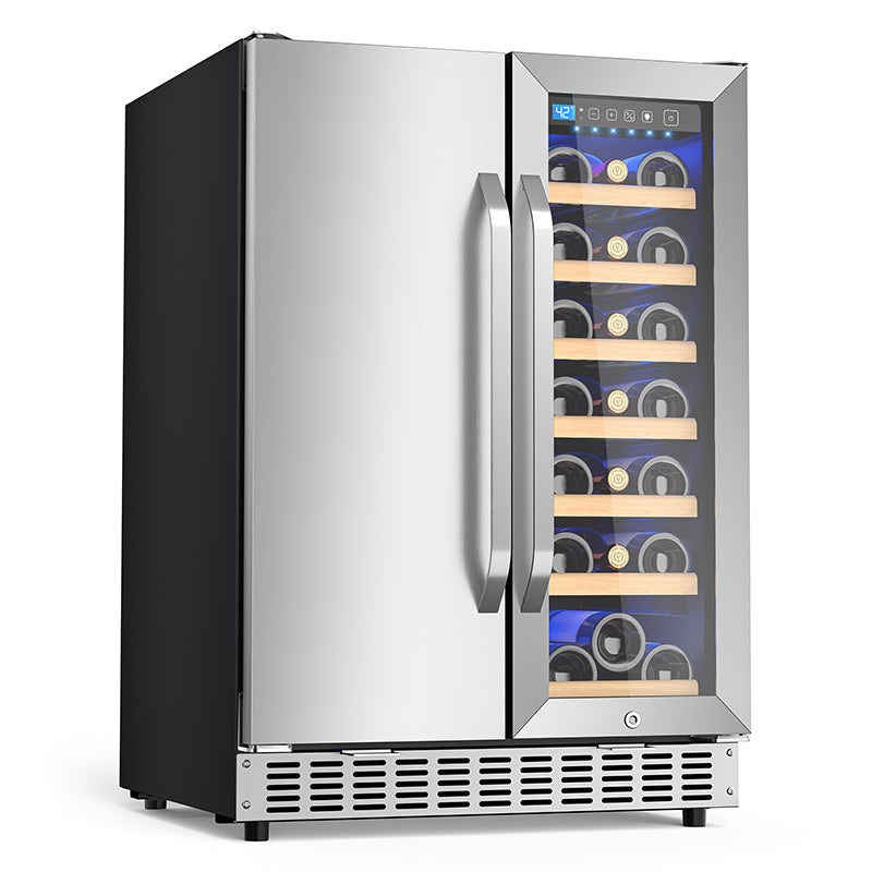 Holds 21 Bottles and 88 Cans Wine and Beverage Refrigerator, 24” Daul Zone Wine Fridge, Freestanding Under Counter Refrigerator, Stainless Steel Beverage Cooler with Adjustable Shelves